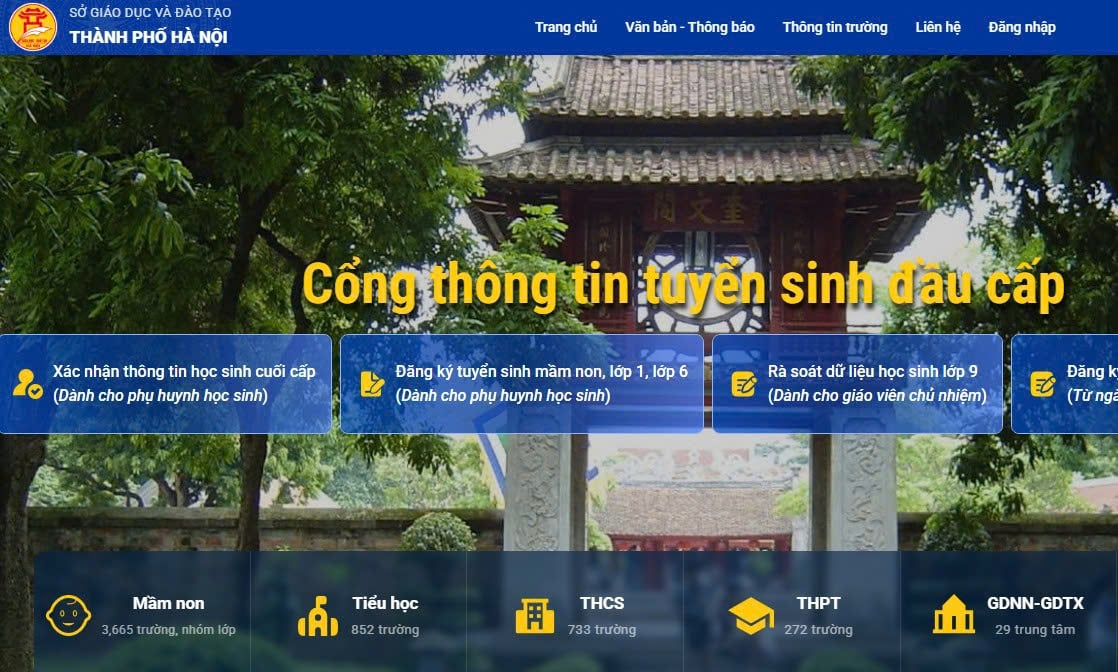 Cổng th&ocirc;ng tin tuyển sinh đầu cấp của TP. H&agrave; Nội.