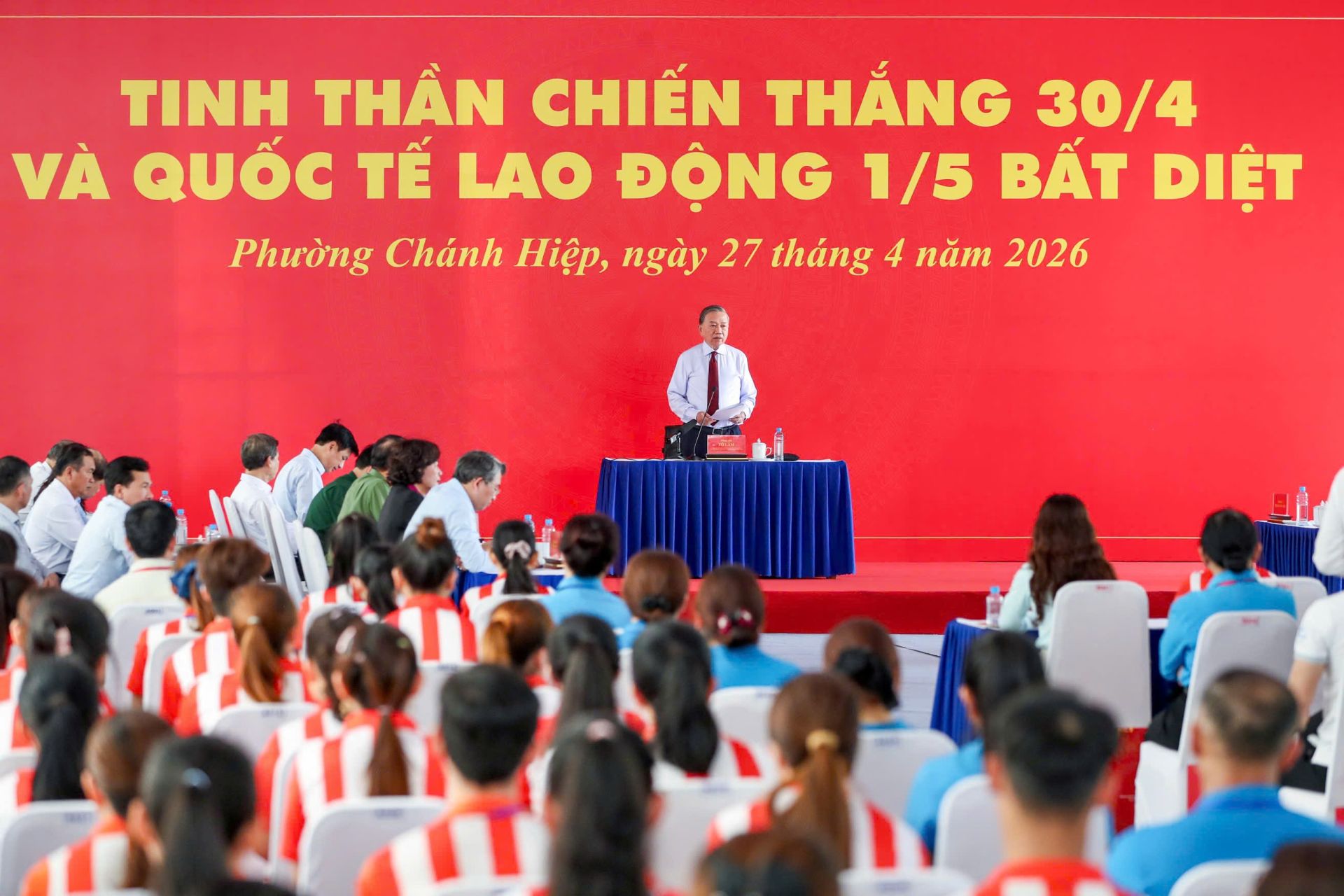 T&ocirc;̉ng Bí thư, Chủ tịch nước T&ocirc; L&acirc;m phát bi&ecirc;̉u động vi&ecirc;n c&ocirc;ng nh&acirc;n, người lao động.