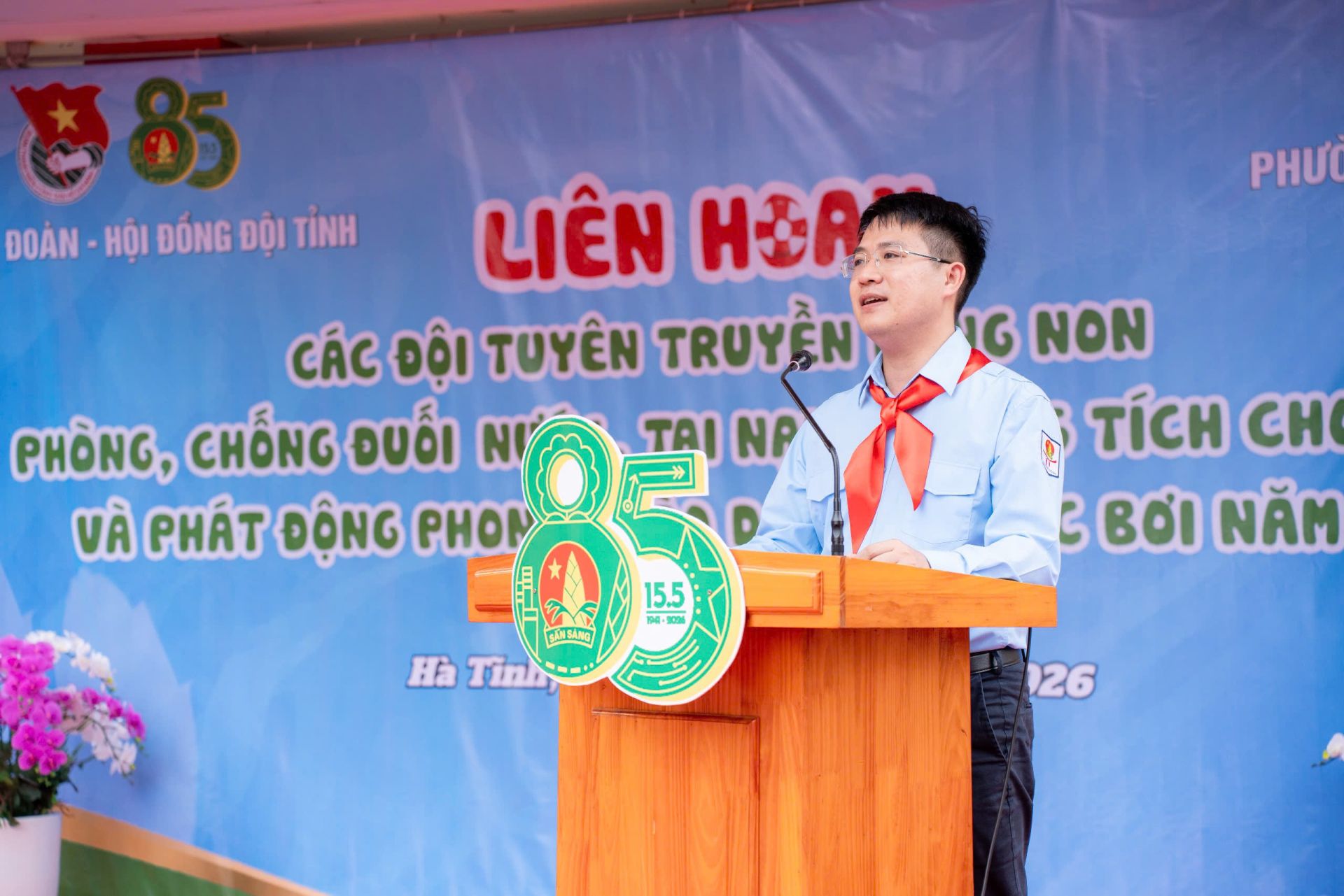 Anh Nguyễn Viết Hải Đăng &ndash; Ph&oacute; B&iacute; thư Tỉnh đo&agrave;n  H&agrave; Tĩnh ph&aacute;t biểu tại buổi lễ