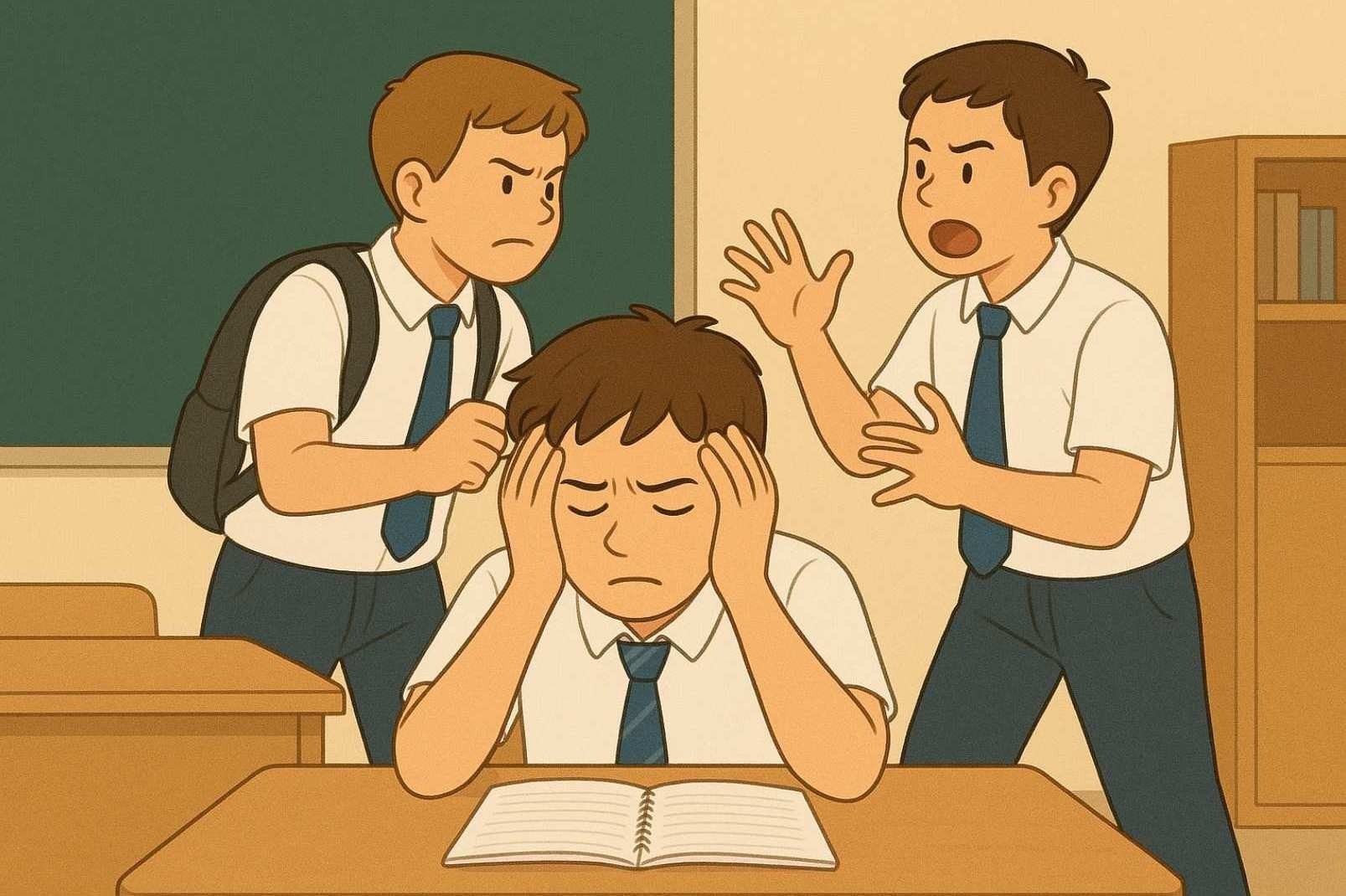 Bạo lực học đường g&acirc;y ảnh hưởng th&ecirc;̉ ch&acirc;́t, t&acirc;m lý của học sinh.
