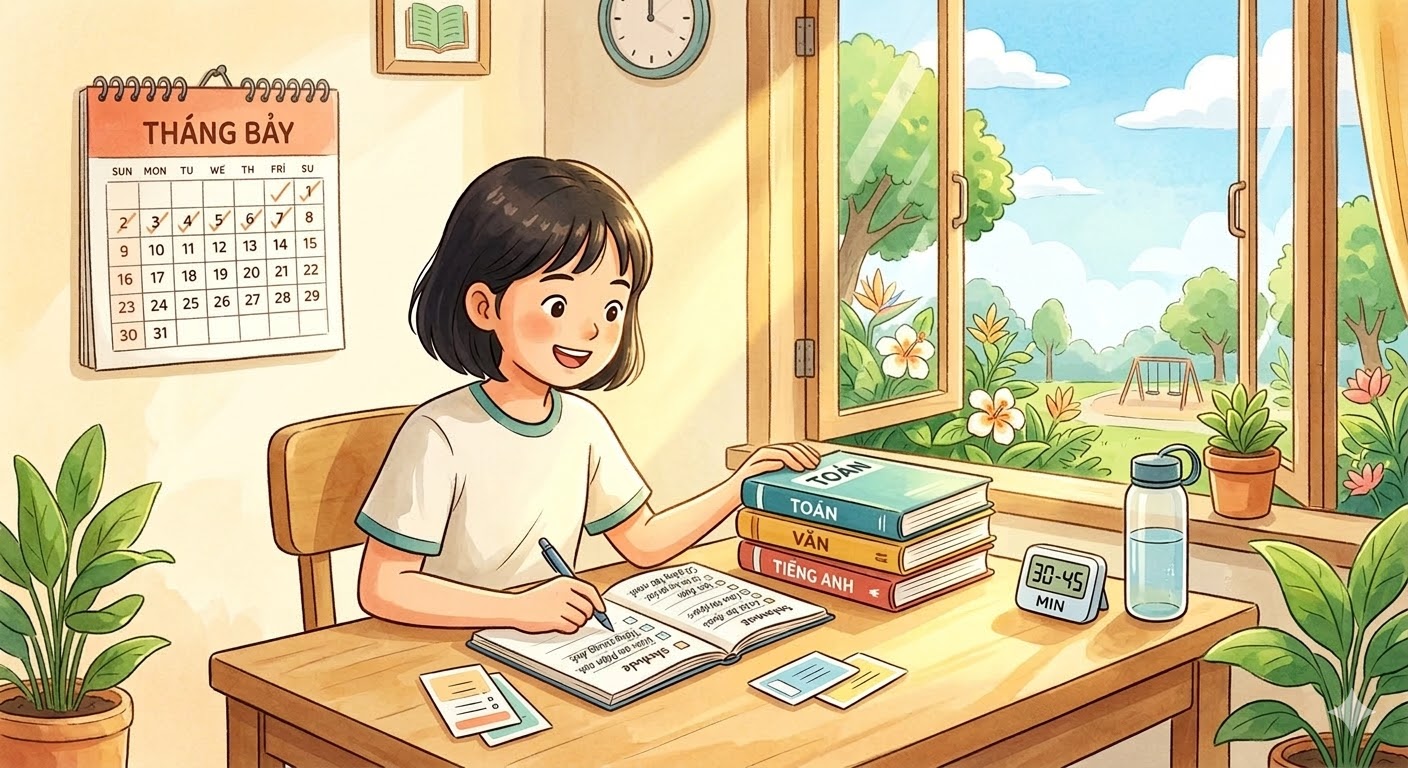 Một g&oacute;c học tập gọn g&agrave;ng c&ugrave;ng kế hoạch r&otilde; r&agrave;ng gi&uacute;p việc tự học m&ugrave;a h&egrave; hiệu quả hơn. 