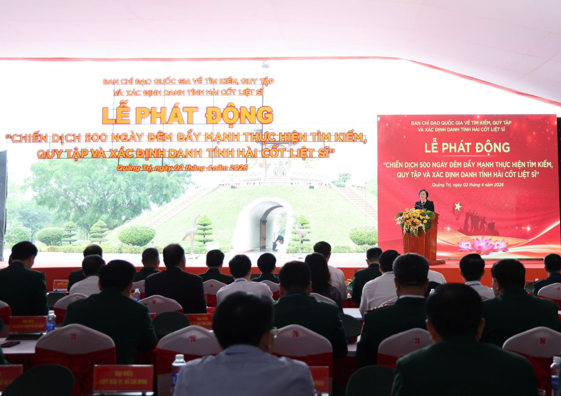Ph&oacute; Thủ tướng Phạm Thị Thanh Tr&agrave; ph&aacute;t động "Chiến dịch 500 ng&agrave;y đ&ecirc;m đẩy mạnh thực hiện t&igrave;m kiếm, quy tập v&agrave; x&aacute;c định danh t&iacute;nh h&agrave;i cốt liệt sĩ" 