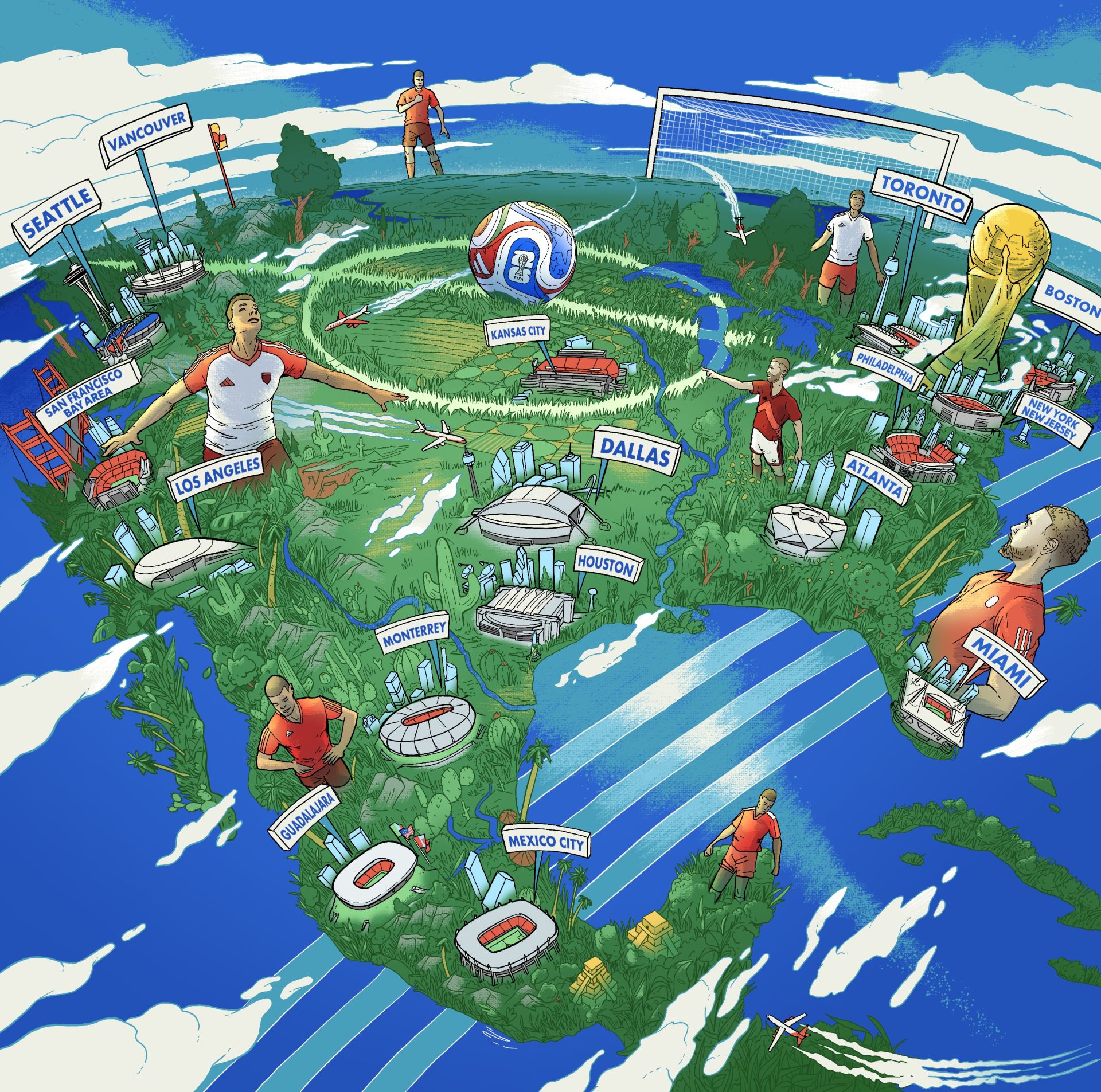 Đồ họa 16 th&agrave;nh phố tổ chức c&aacute;c trận đấu World Cup 2026.