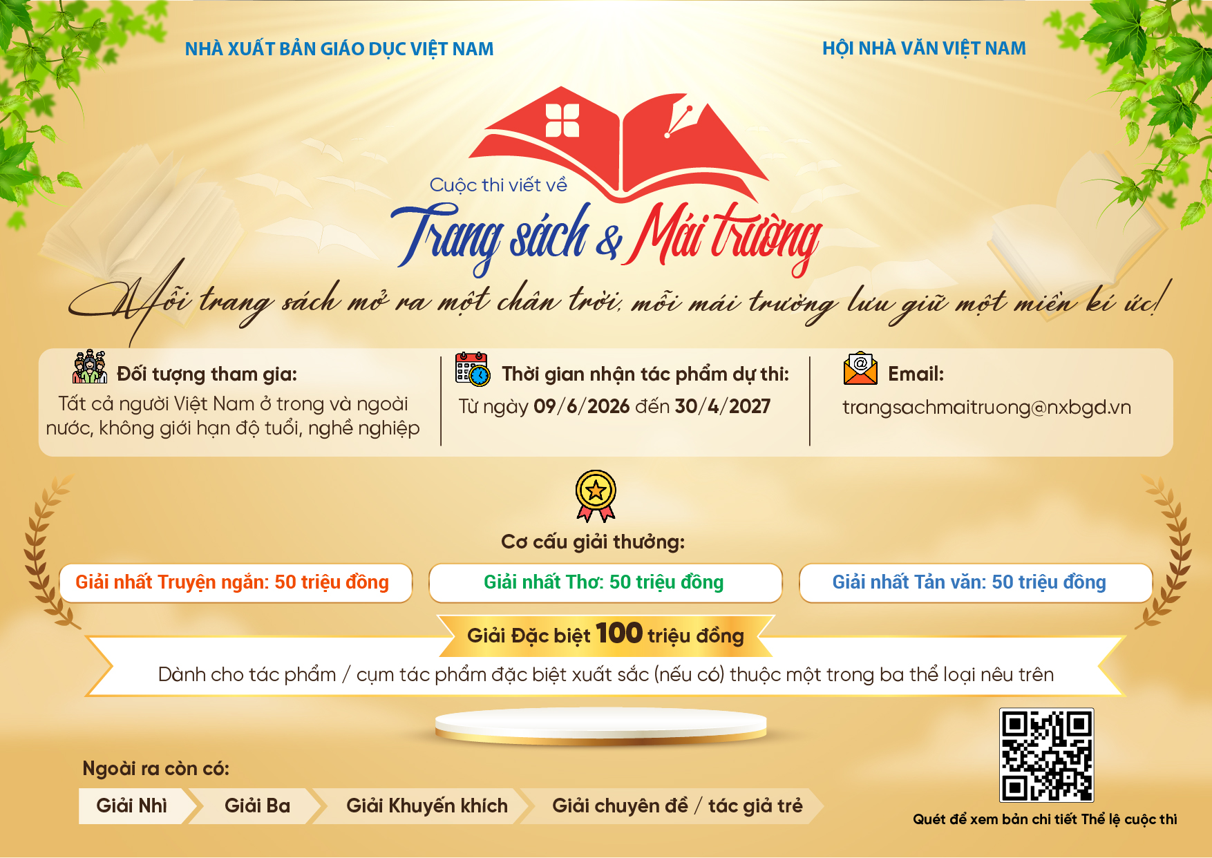 Thể lệ cuộc thi viết về “Trang sách & Mái trường”