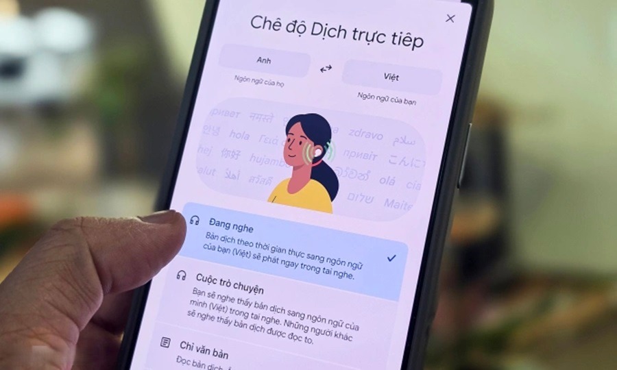 Chế độ Dịch trực tiếp tr&ecirc;n ứng dụng Google Dịch cho iPhone.