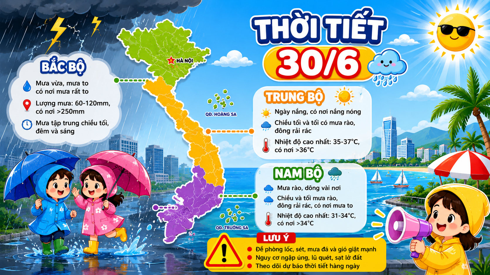 Thời tiết 30/6: Bắc Bộ mưa lớn, Trung Bộ có nơi nắng nóng