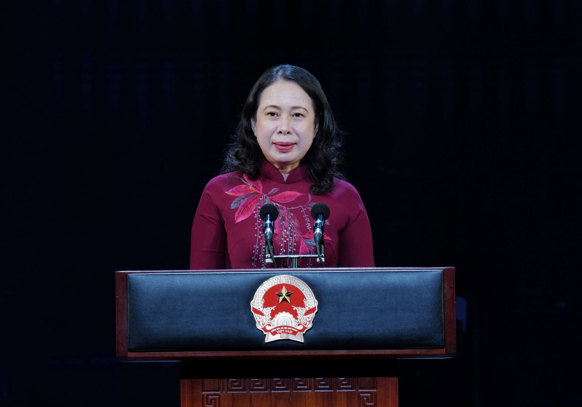 Ph&oacute; Chủ tịch nước V&otilde; Thị &Aacute;nh Xu&acirc;n ph&aacute;t biểu ch&uacute;c mừng Vinamilk tại sự kiện.