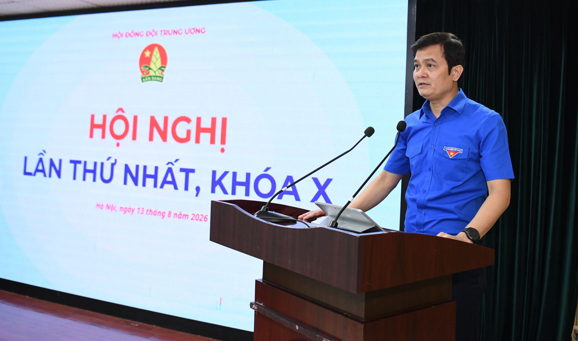 B&iacute; thư thứ nhất T.Ư Đo&agrave;n B&ugrave;i Quang Huy ph&aacute;t biểu chỉ đạo tại hội nghị.