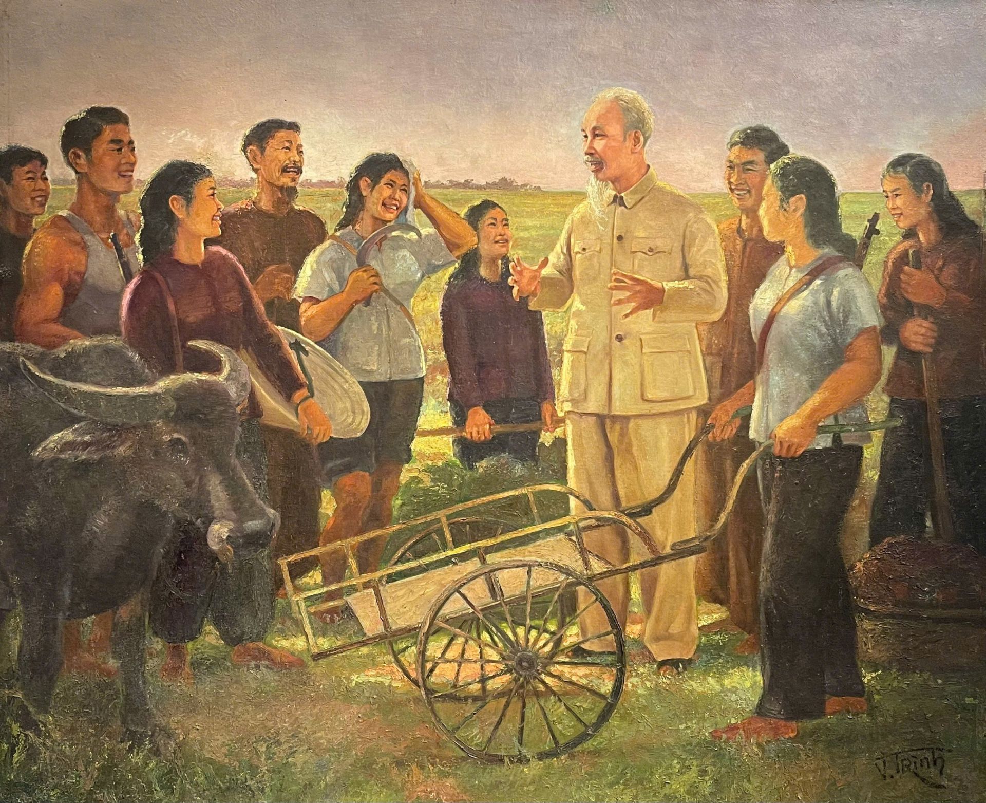 Tranh sơn dầu Nghe lời B&aacute;c dạy của họa sĩ Vương Tr&igrave;nh được trưng b&agrave;y tại triển l&atilde;m.