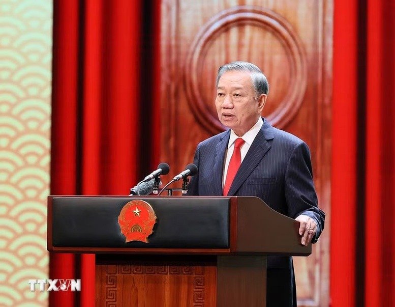 Tổng B&iacute; thư, Chủ tịch nước T&ocirc; L&acirc;m đọc diễn văn kỷ niệm 81 năm Quốc kh&aacute;nh nước Cộng h&ograve;a x&atilde; hội Chủ nghĩa Việt Nam. (Ảnh: TTXVN).