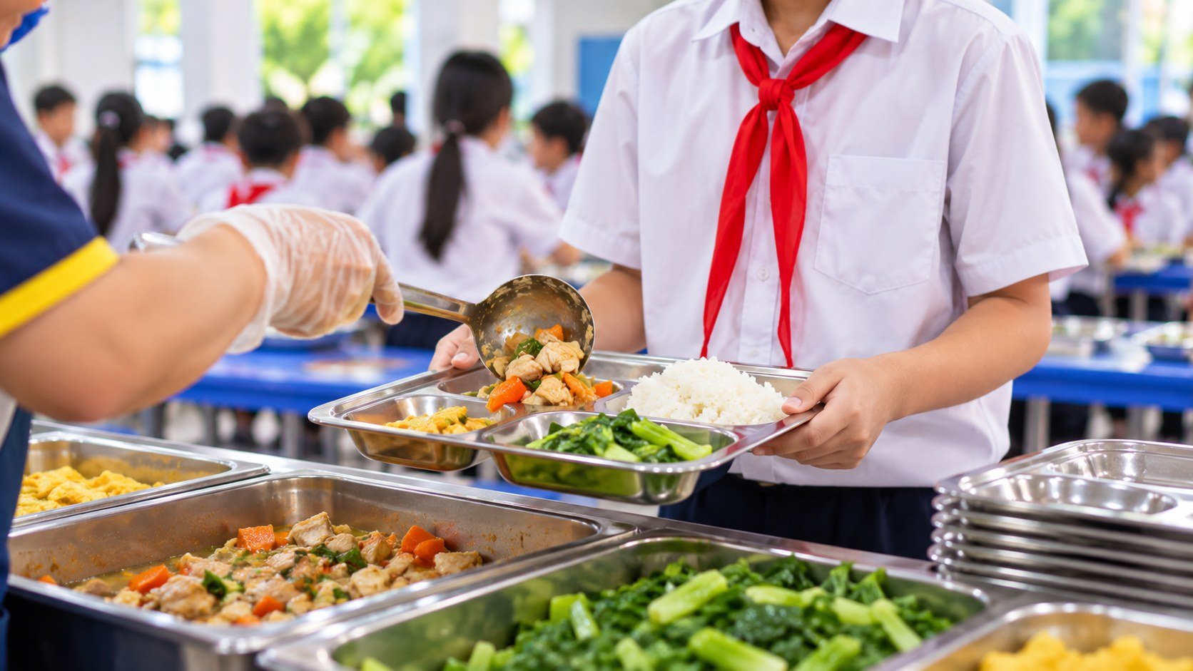 Bữa ăn b&aacute;n tr&uacute; l&agrave; một trong những dịch vụ phục vụ, hỗ trợ hoạt động gi&aacute;o dục được H&agrave; Nội đề xuất điều chỉnh mức trần trong năm học 2026-2027.