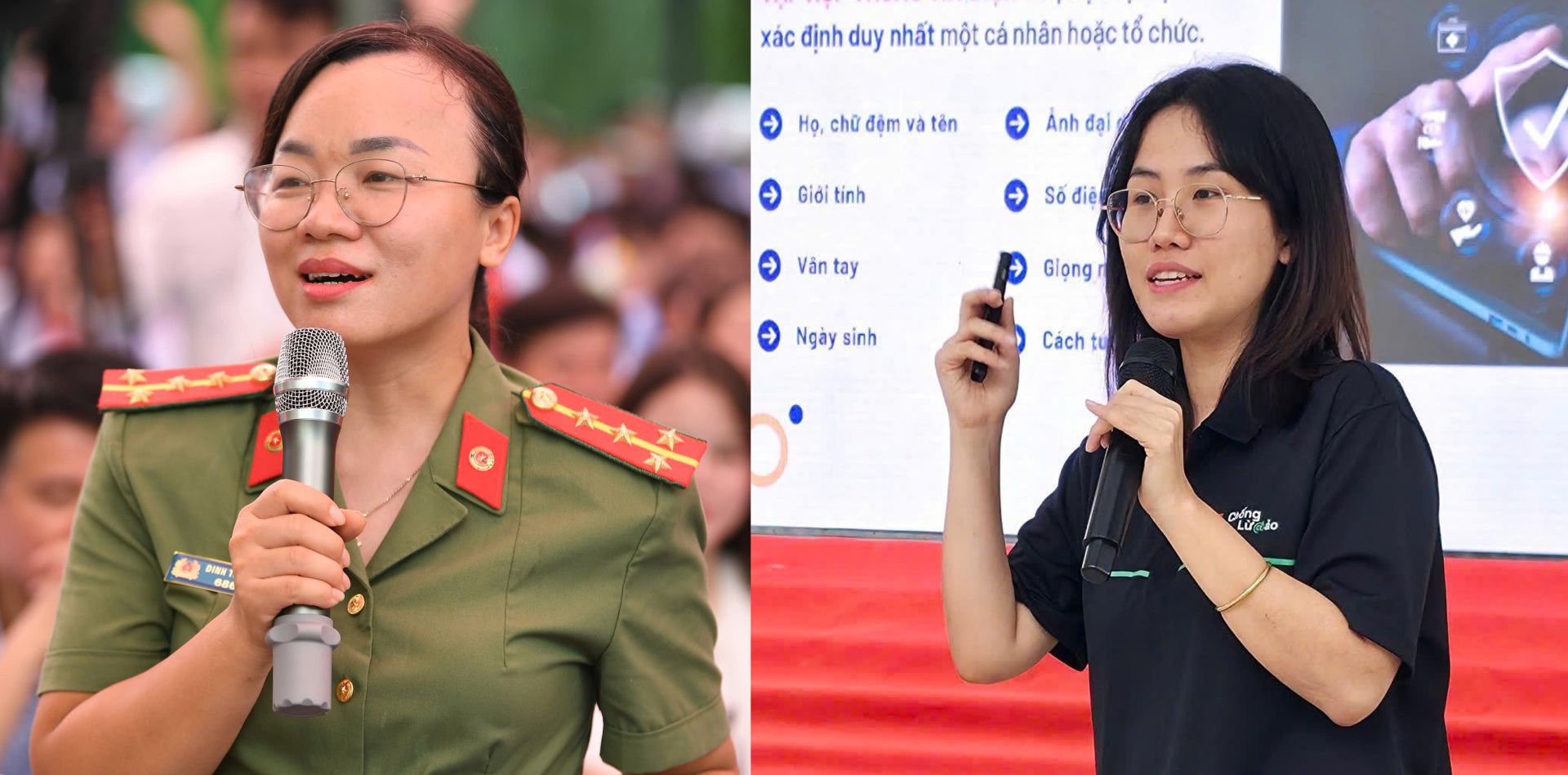Đại &uacute;y Đinh Thị Như Hoa v&agrave; c&ocirc; Nguyễn Như Quỳnh chia sẻ về những cạm bẫy tr&ecirc;n kh&ocirc;ng gian mạng v&agrave; c&aacute;ch ph&ograve;ng tr&aacute;nh.