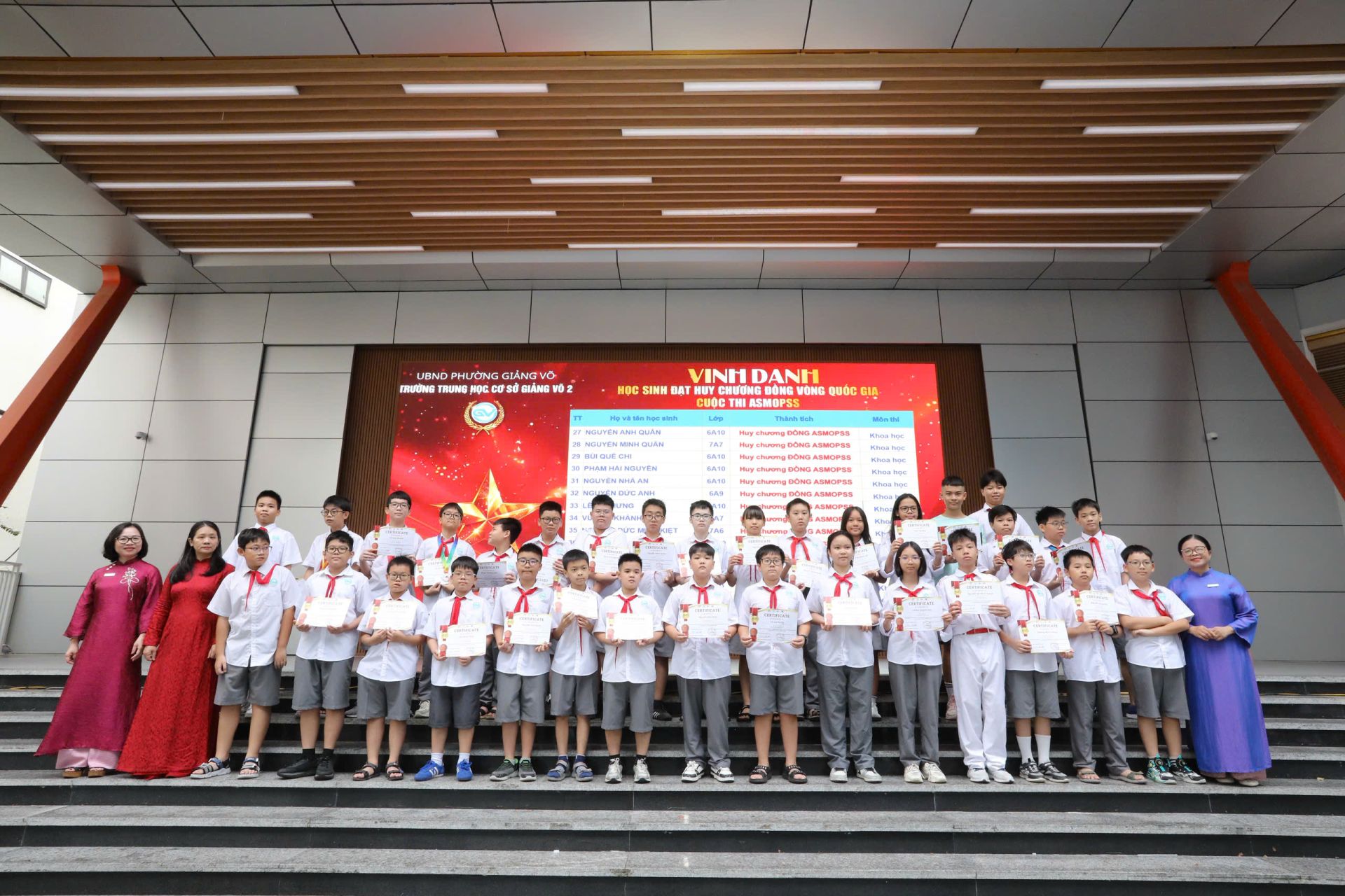 Học sinh trường THCS Chất lượng cao Giảng V&otilde; 2 được tuy&ecirc;n dương sau những th&agrave;nh t&iacute;ch nổi bật tại v&ograve;ng quốc gia ASMOPSS 2026.