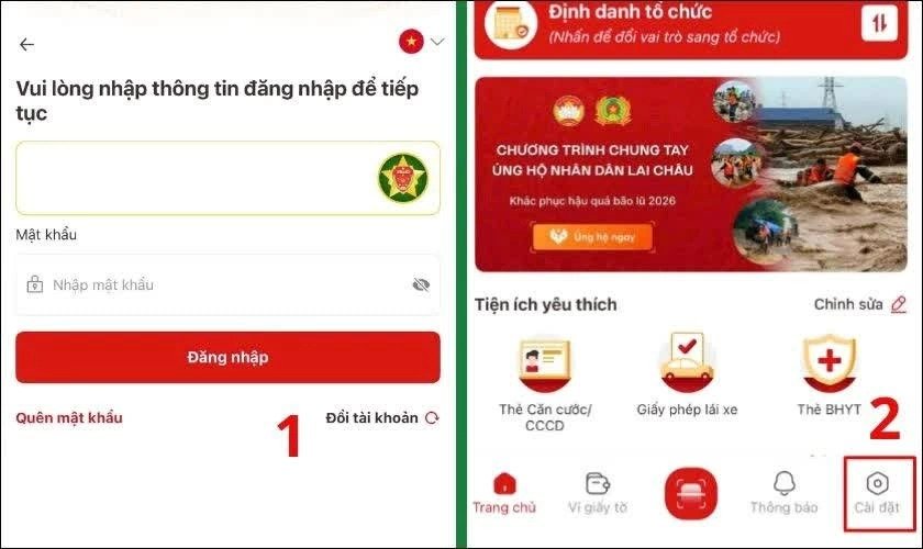 Truy cập phần C&agrave;i đặt tr&ecirc;n VNeID.