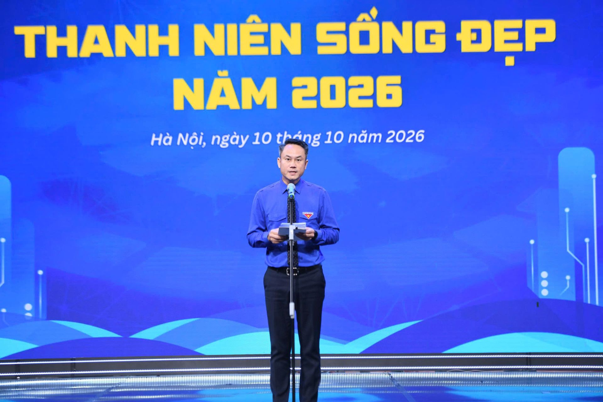 B&iacute; thư Trung ương Đo&agrave;n Nguyễn Kim Quy ph&aacute;t biểu tại chương tr&igrave;nh.