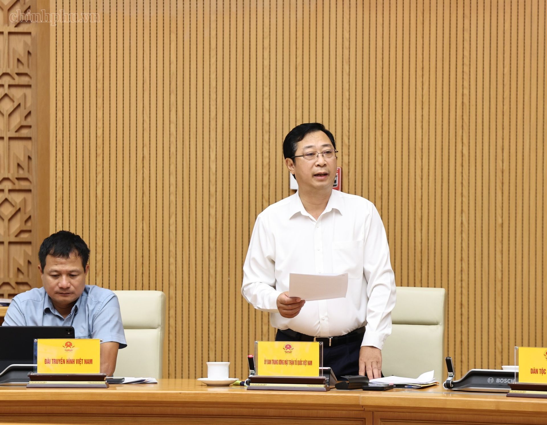 Ph&oacute; Chủ tịch Ủy ban Trung ương Mặt trận Tổ quốc Việt Nam Cao Xu&acirc;n Thạo ph&aacute;t biểu tại Hội nghị. (Ảnh: chinhphu.vn/Thu Giang)