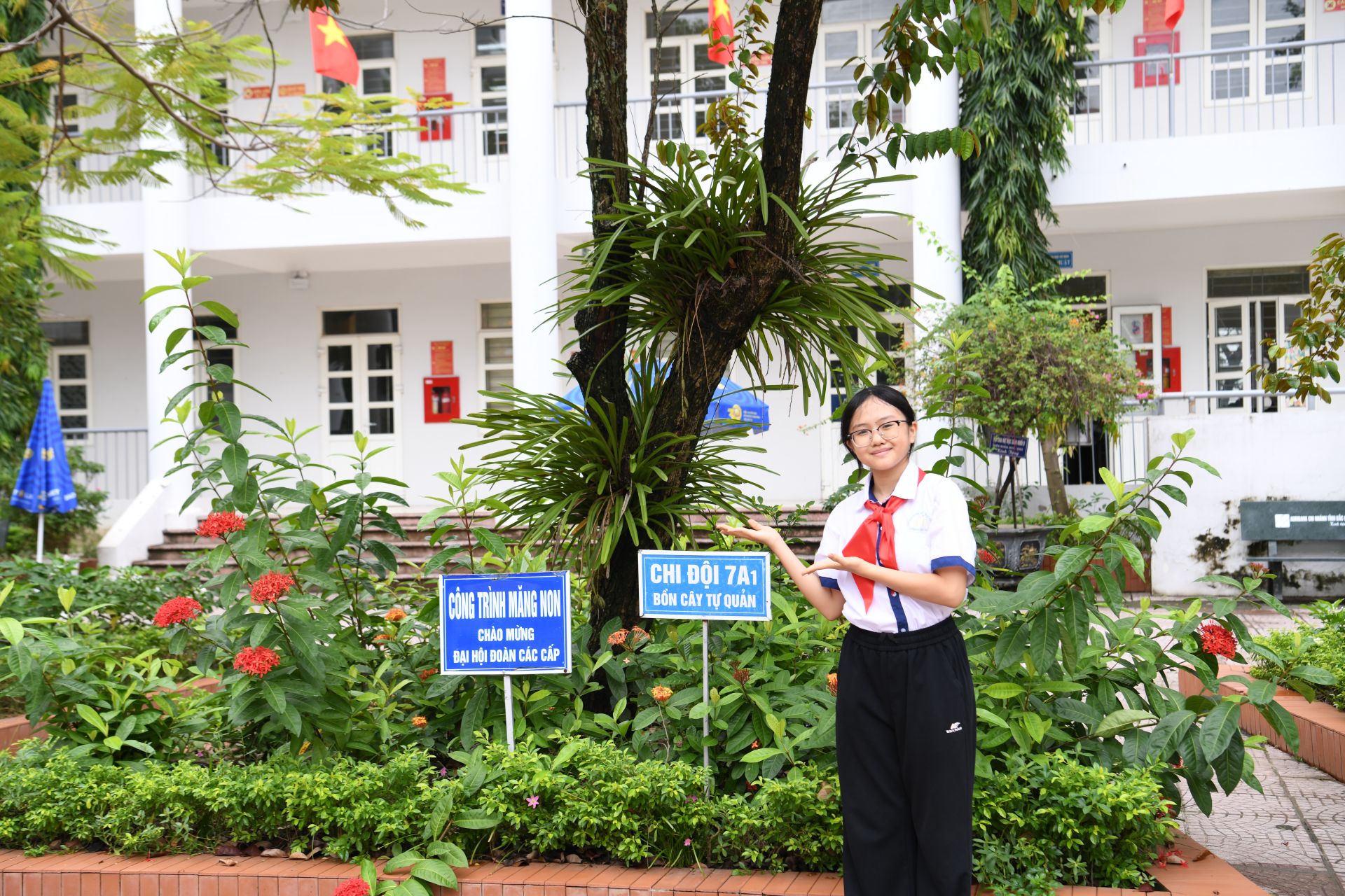 Bồn hoa xanh - sạch - đẹp trong khu&ocirc;n vi&ecirc;n trường THCS L&ecirc; Qu&yacute; Đ&ocirc;n. 
