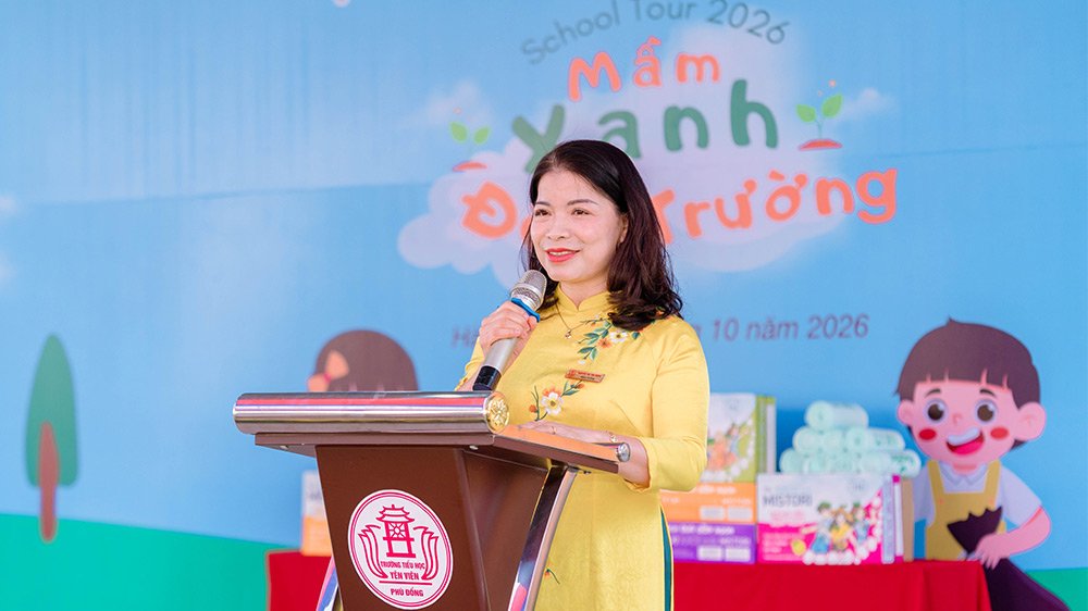 C&ocirc; Nguyễn Thị Thu Đ&ocirc;ng, Hiệu trưởng trường Tiểu học Y&ecirc;n Vi&ecirc;n (H&agrave; Nội), mong muốn những kiến thức từ School Tour 2026 tiếp tục được học sinh vận dụng trong cuộc sống.