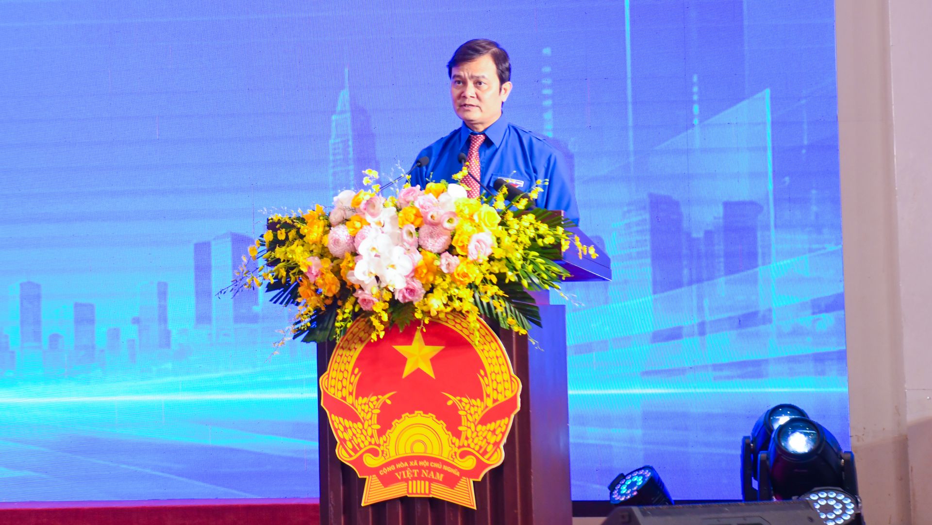 B&iacute; thư thứ nhất T.Ư Đo&agrave;n B&ugrave;i Quang Huy ph&aacute;t biểu đ&aacute;p từ, tiếp thu &yacute; kiến chỉ đạo của Thủ tướng Ch&iacute;nh phủ. (Ảnh: Ngọc Nguyễn)