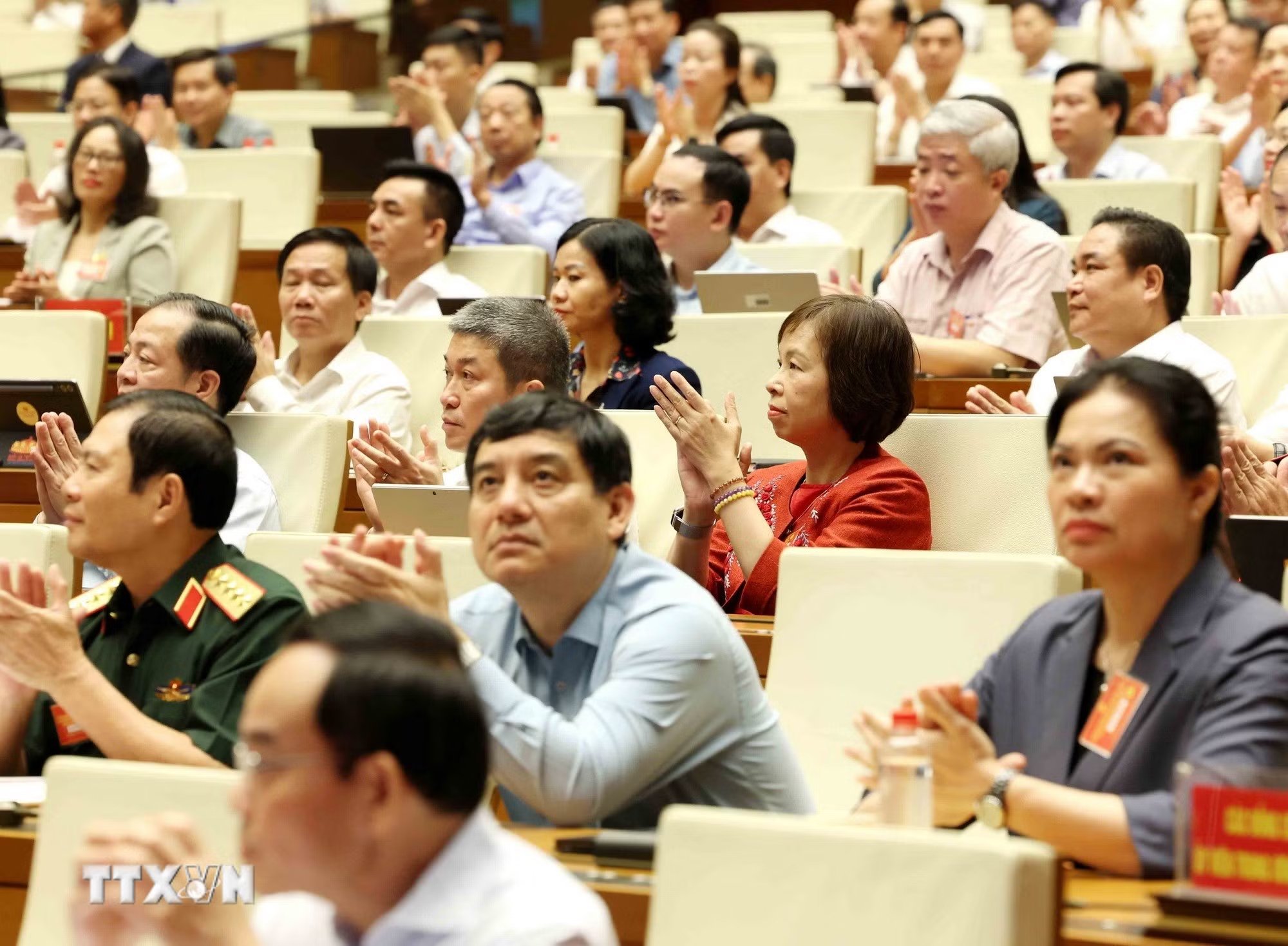 C&aacute;c đại biểu dự hội nghị tại điểm cầu Trung t&acirc;m - Ph&ograve;ng họp Di&ecirc;n Hồng, Nh&agrave; Quốc hội (H&agrave; Nội). (Ảnh: Phương Hoa/TTXVN)