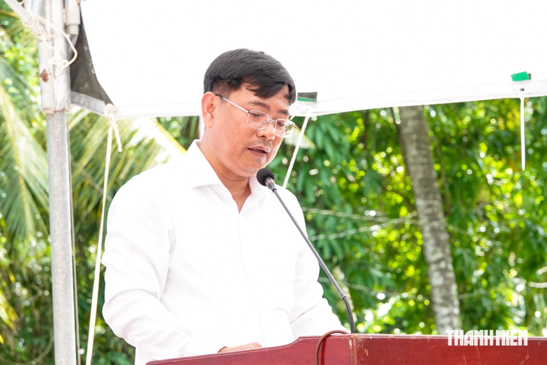 &Ocirc;ng Phạm Mạnh Phương, Chủ tịch UBND x&atilde; Ch&acirc;u Th&agrave;nh ph&aacute;t biểu tại buổi lễ.